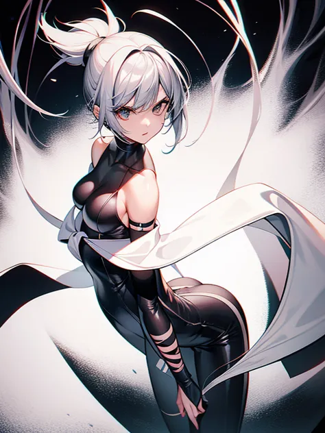 female, character design,  white background,  standing, full body, slender, kunoichi, {bodysuit}, fullbody,