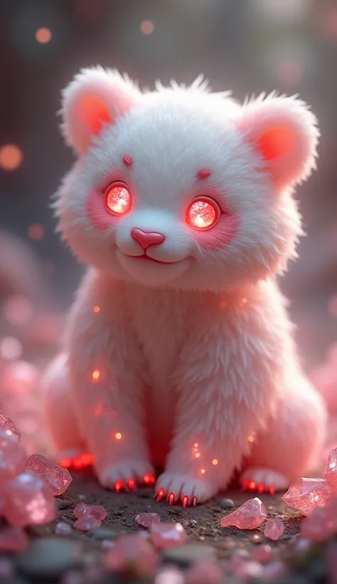 Here’s the modified image prompt featuring a hybrid fusion of a panda and red rose quartz:  

"A mystical and enchanting depiction of a hybrid creature merging the essence of a giant panda and the radiant energy of red rose quartz. The hybrid