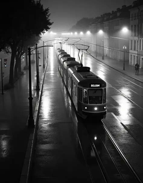 After the rain in Lisbon, trams slowly pass by on the city streets. Black and white photos capture the tranquility and charm of this moment. Puddles formed on the wet ground reflect the light of street lamps and traffic lights, adding a layer of mystery to...