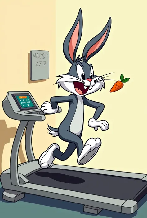 The Bugs Bunny rabbit running on a treadmill