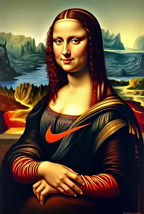 Draw a Nike advertisement combined with a Mona Lisa picture