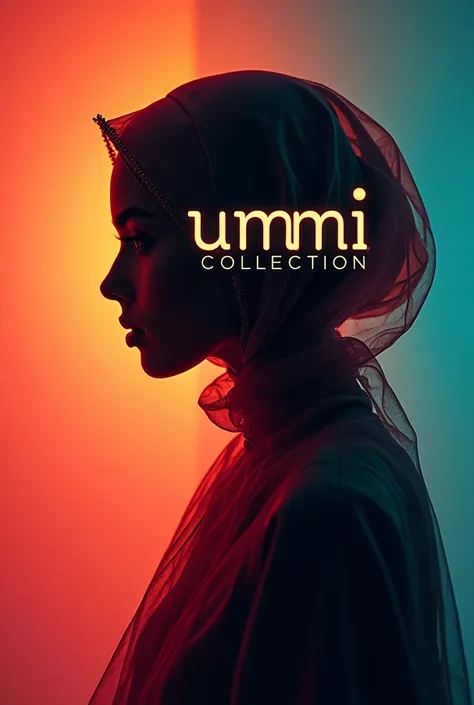  Fashion logo , written "  UMMI COLLECTION  ",
 Depicts silhouette of female head in hijab,  professional-like image , ultrahd, interesting colored 