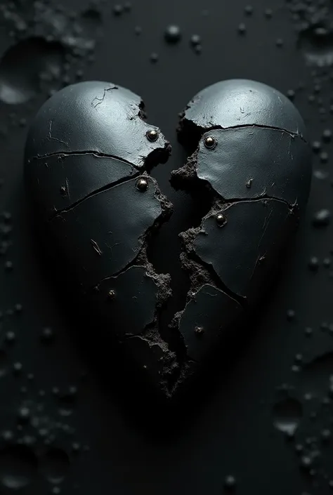 Black and silver heart that is broken and held together with stitches Gothic style