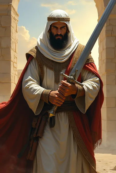 an muslim person with a sword in his hand