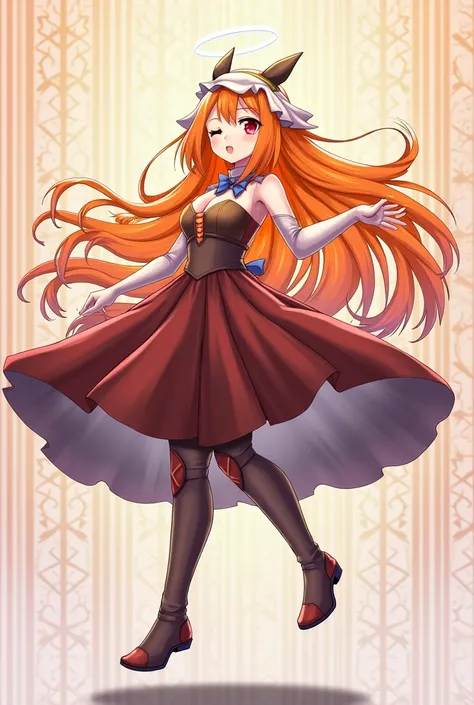 ( masterpiece),  The best quality ,  pompous skirt,  illustration,  warm lighting ,  bright colors, 1 girl, Alone,  very long hair , rests,  orange hair,  orange inner hair, red eyes,  colored inner hair ,  striped hair , choke, extremely wide, orange  col...