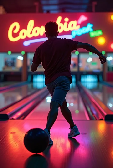 Man bowling at night in Colombia