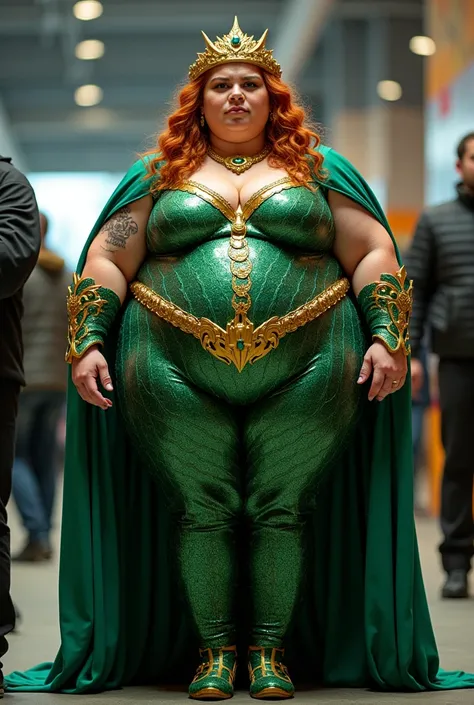 a woman, with morbid obesity,  wearing a Mera outfit like in the Aquaman movie