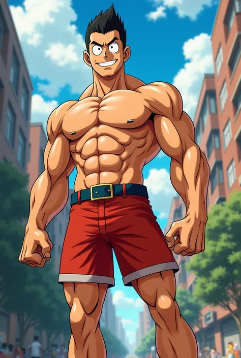 Muscular Nobita in anime style.