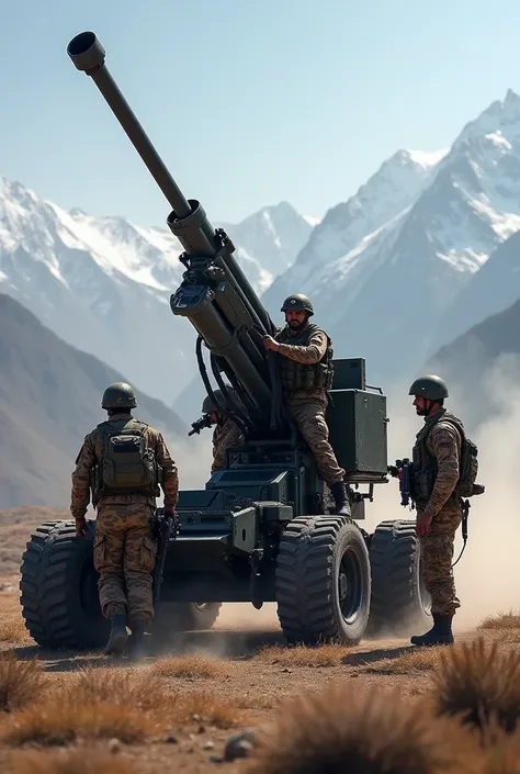 Nepali army artillery unit firing in high altitude