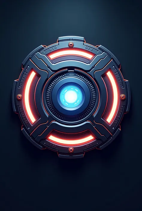 a logo for streamer,  with a drawing of the arc reactor , Heart of Stark , range of colors blue and white and red and gold.  technological futuristic mode 
