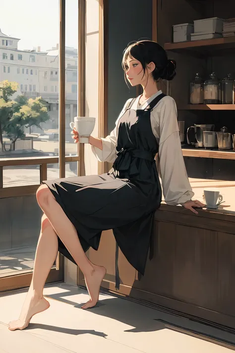  Illustration of a woman sitting on a window sill and holding a cup of coffee, illustration!, Songs inspired by thatō Shinsui, that&#39; cold snow falling outside ,  watercolor illustration ,   works inspired by Pascal Campion  (  works inspired by Pascal ...