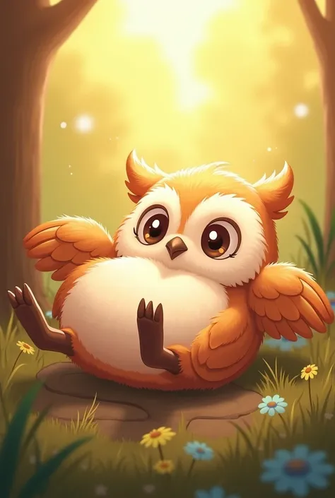 Animated owl on its back