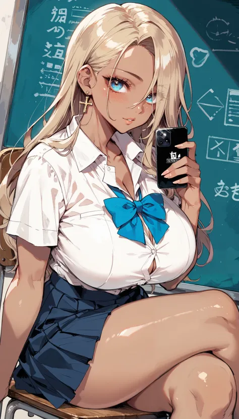 score_9, score_8_up, score_7_up,(hi-quality,high resolution),(brown skin:1.3),big eyes,Clear Eyes,Perfect Eyes,(forehead,long hair over one eye),((side parted hair)),Blonde,Long Hair,Straight Hair,Delinquent Girl,gal,((huge breasts)),((curvy)),(wide hip),(...