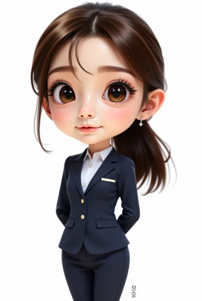 a cute cartoon girl, short skirt office uniform, full body shot, standing with hands at her sides, white background, detailed face, beautiful detailed eyes, beautiful detailed lips, extremely detailed eyes and face, long eyelashes, highly detailed, (best quality,4k,8k,highres,masterpiece:1.2),ultra-detailed,(realistic,photorealistic,photo-realistic:1.37),digital art, vibrant colors, soft lighting, cute expression, confident pose