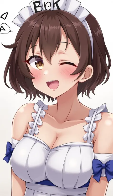  Ultra HD, Big breasts, short hair, blushing, Open your mouth, Close eyes, stick out tongue, saliva, shy, Breathing heavily, 整張臉泛紅,  Expresses Strong Emotions in Your Eyes, Aheyan, Licking lips, saliva拉絲, Yandere, moan, Maid tiara,  Devils Corner , nurse c...