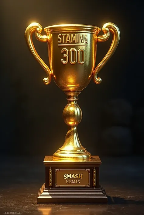 Gold trophy with the word stamina and the number 300 and the word Smash Remix below the trophy