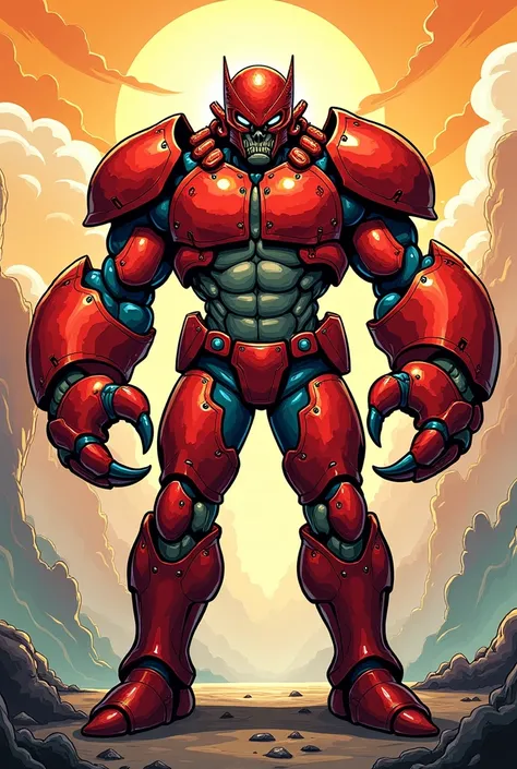 Superhero suit from crab exoskeletons in cartoon image