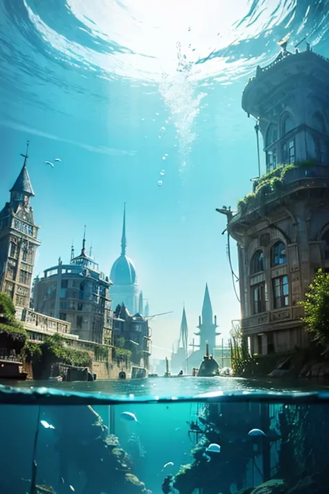 An underwater city reflected on the surface of the water