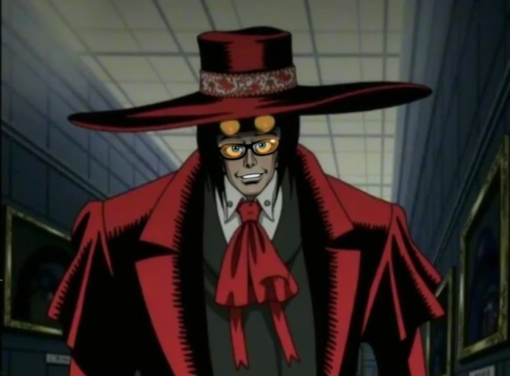 Alucard from the anime Hellsing with a serious face 