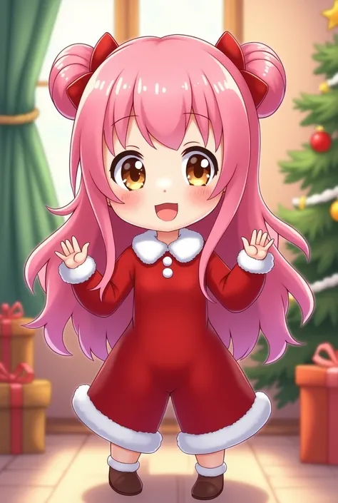 Two buns pink hair cute girl
Red christmas outfit
Cartoon
Full pic 