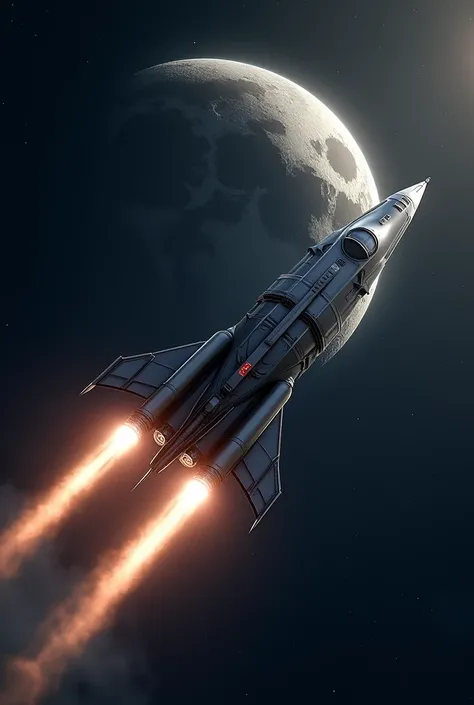 rocket ship flying towards the moon