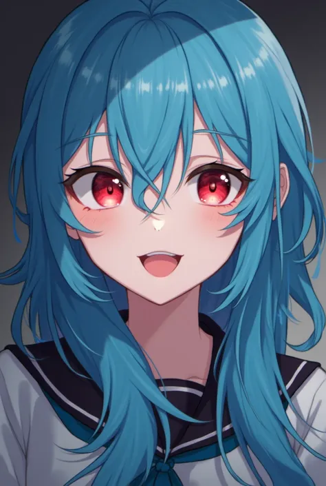 long hair, Smile, red eye, blue hair/Aqua hair,  high resolution, 