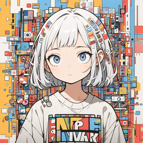 Ultra-realistic Hayao Miyazaki style, Simple line acronym abstract art, stylish design, (((Background is discarded))), Street Style, The most beautiful girl ever