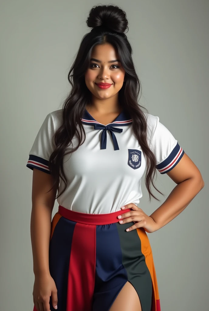 22yo, indian bollywood actress in school, school photo in school masterpiece, (photorealistic:0.7), best quality, beautiful lighting, Indian girl, Dusky complexion, plum lips, 22yo Old, (huge breasts), Plus Size Model, random colour, beautiful eyes, extrem...