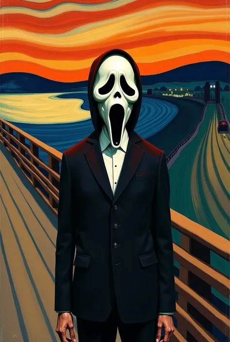 Choose any well-known existing artwork and create an art appropriation. 

The scream 
The body is still like the original but the face is ghost face holding the face
