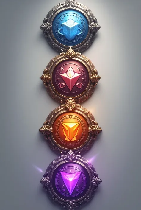 Make me a sequence of 5 ranking badges from silver to purple to use in a game 