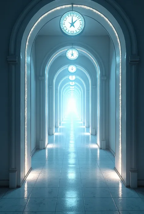  You can create a time corridor that is infinite in both directions ,  that it has mirrors and doors and a pendulum clock ,  that the corridor looks like eternity ,  that it is very bright , lots of light, that the light is white ,  that reflects eternity ...