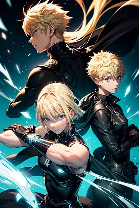  Blonde girl ,  blue eyes ,  esper , psychic,  Murata Yusuke style, манга One Punch Man, anime, One Punch Man , hero, black clothes