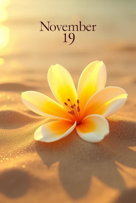  Created a 3D image 
Write  : November 19 on the picture 
 With a flower on a beach 
colour: golden yellow and brown 