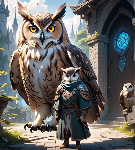   fantasy world ， owl under guard，