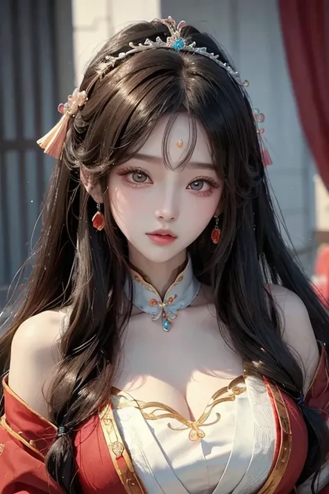 Close-up of a woman,Amazing anime face portrait of her with long hair and wearing a headpiece ,  Chinese style, Traditional Beauty , Inspired by Du Qiong, palace ， A girl wearing Hanfu, Chinese girl, Guvez, Amazing Anime Face Portrait,  Close-up of a long-...