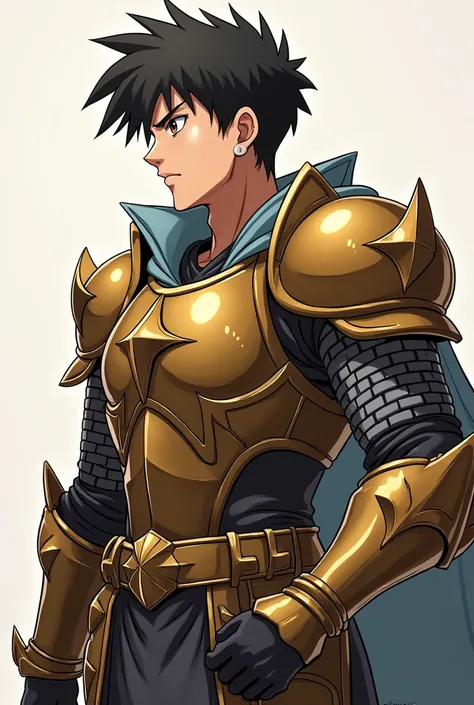  Full size image ,  face profile,  From head to toe , de perfil y head on, young man, 34 years old, male anime character , strong,  wide-bodied fighter , vistiendo una armadura  armor inspired by the style of the knights of the zodiac (Saint Seiya),  armor...