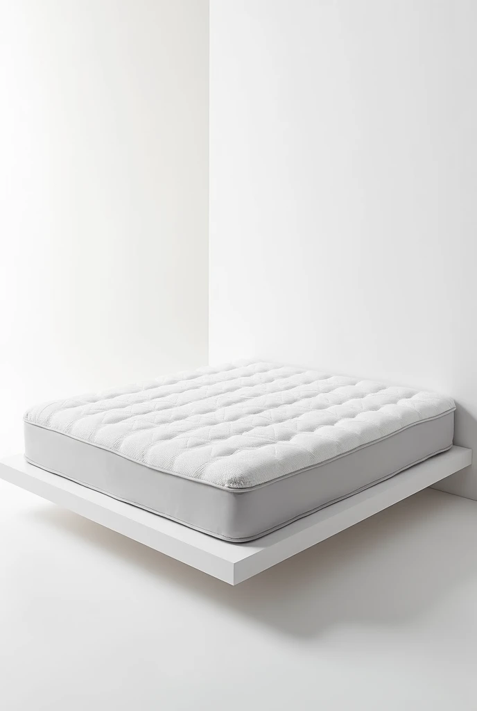 A comfortable, modern mattress placed centrally on a clean white background. The mattress is medium-firm, with a soft quilted surface, and features a simple, elegant design with no patterns. It has a sturdy edge and is slightly elevated on a minimalist pla...