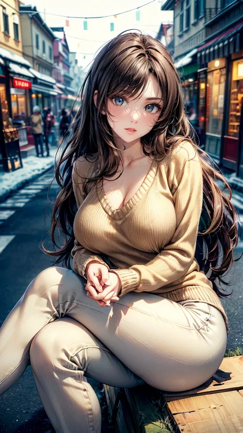 ( best quality, 8k, masterpiece:1.3), (Realistic, photoRealistic:1.4), ( Natural side lighting ,  Movie Lighting ),  watching viewers , Front View:0.6,  1 girl, Japanese,  perfect face,  cute and symmetrical face, shiny skin, ( long hair,  light brown hair...