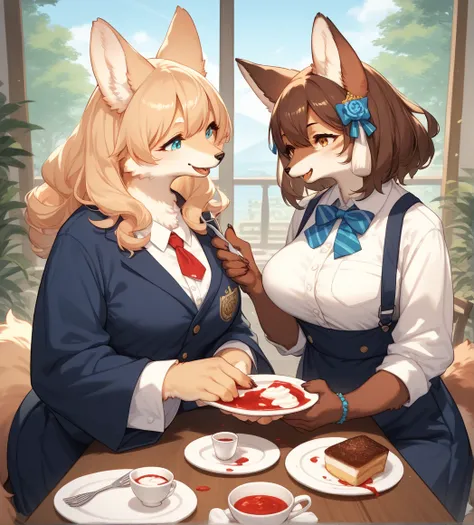  score_9,  score_8_up,  score_7_up,  score_6_up,  score_5_up,  score_4_up, sauce_Anime, sauce_ fur on FL,  best quality, masterpiece, 2 women, (anthropomorphic owl ,  fur on FL, kemono),   multiple women ,  create an image of 2 people sitting in an artisti...