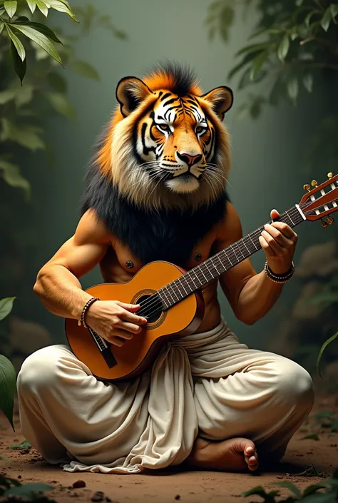 Wild animal Playing guitar waring dhoti 