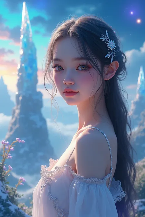 Create a beautiful girl,ai character, beautiful background 