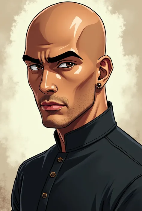 A bald Indian man with and a very handsome face.  Anime