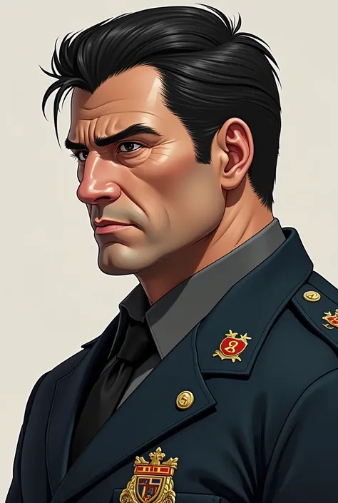  A 35 year old man with a stocky body dressed in special agent clothes.  The facial features are strong and masculine ,  but with a slight touch of sensitivity and youthfulness .  long eyelashes ,  shiny black eyes ,  natural black hair . A serious and dem...