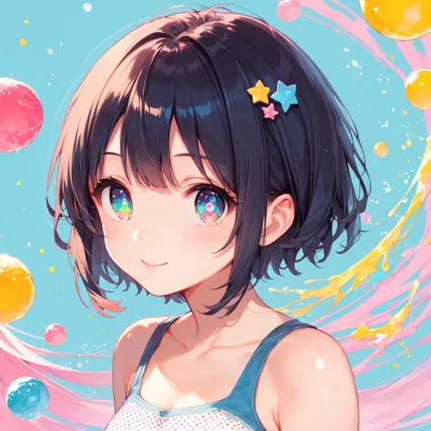 Score_9, Score_8_superior, Score_7_superior,sauce_anime, High-resolution images,masterpiece,Best Quality,girl,Cute face,Beautiful Skin,Shiny Hair,Highly detailed eyes,Pastel color background, Jojipan, 