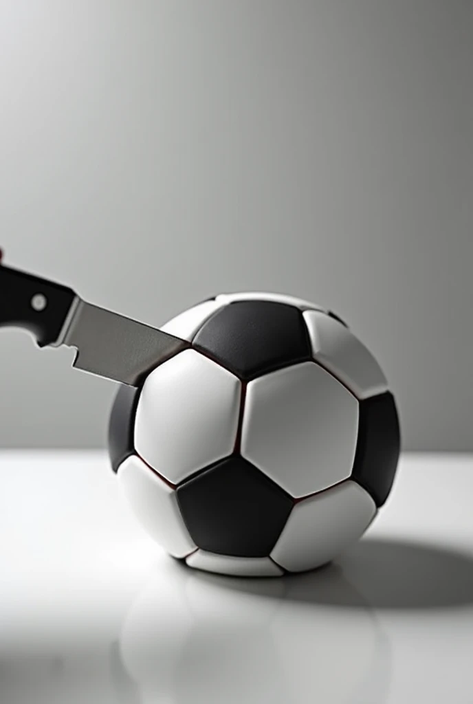 Black and white Soccer ball cake sliced by kitchen knife