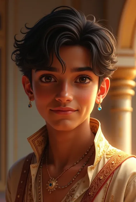 Handsome Indian teenager looks like a prince. and has a gentle smile