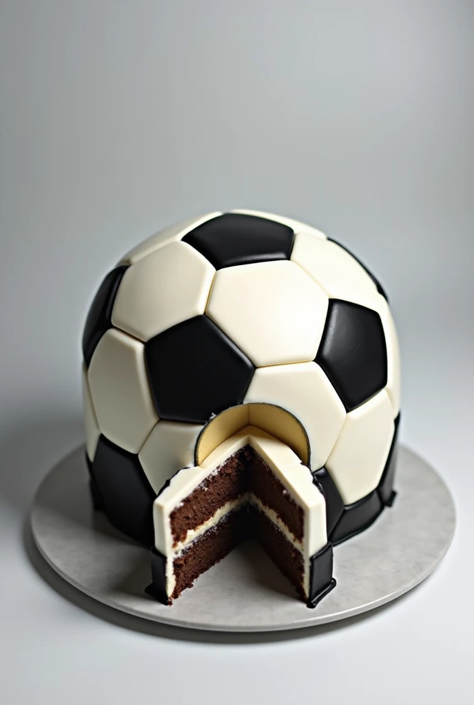 black and white soccer ball cake cut into pieces