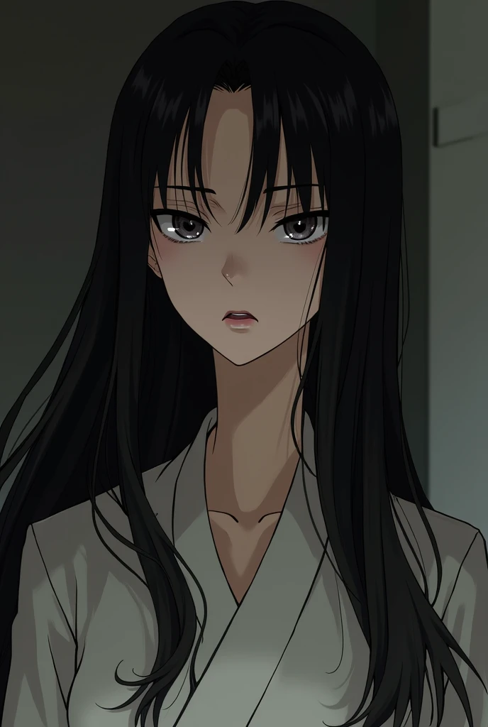  1 Japanese girl, high definition ,  black hair,  very long hair, chest, Disgust,live-action,