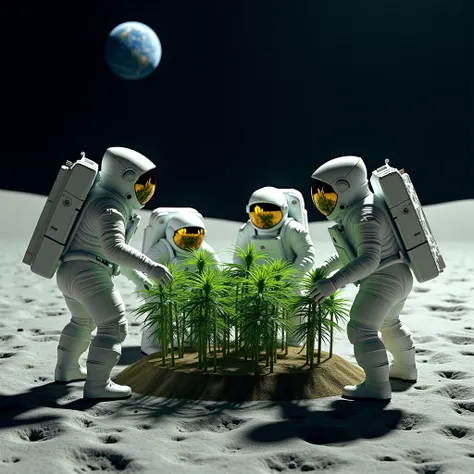 five astronauts planting marijuana on moon