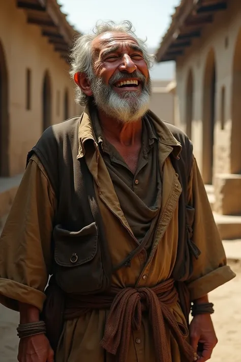 An ancient iranian humble simple man laughing